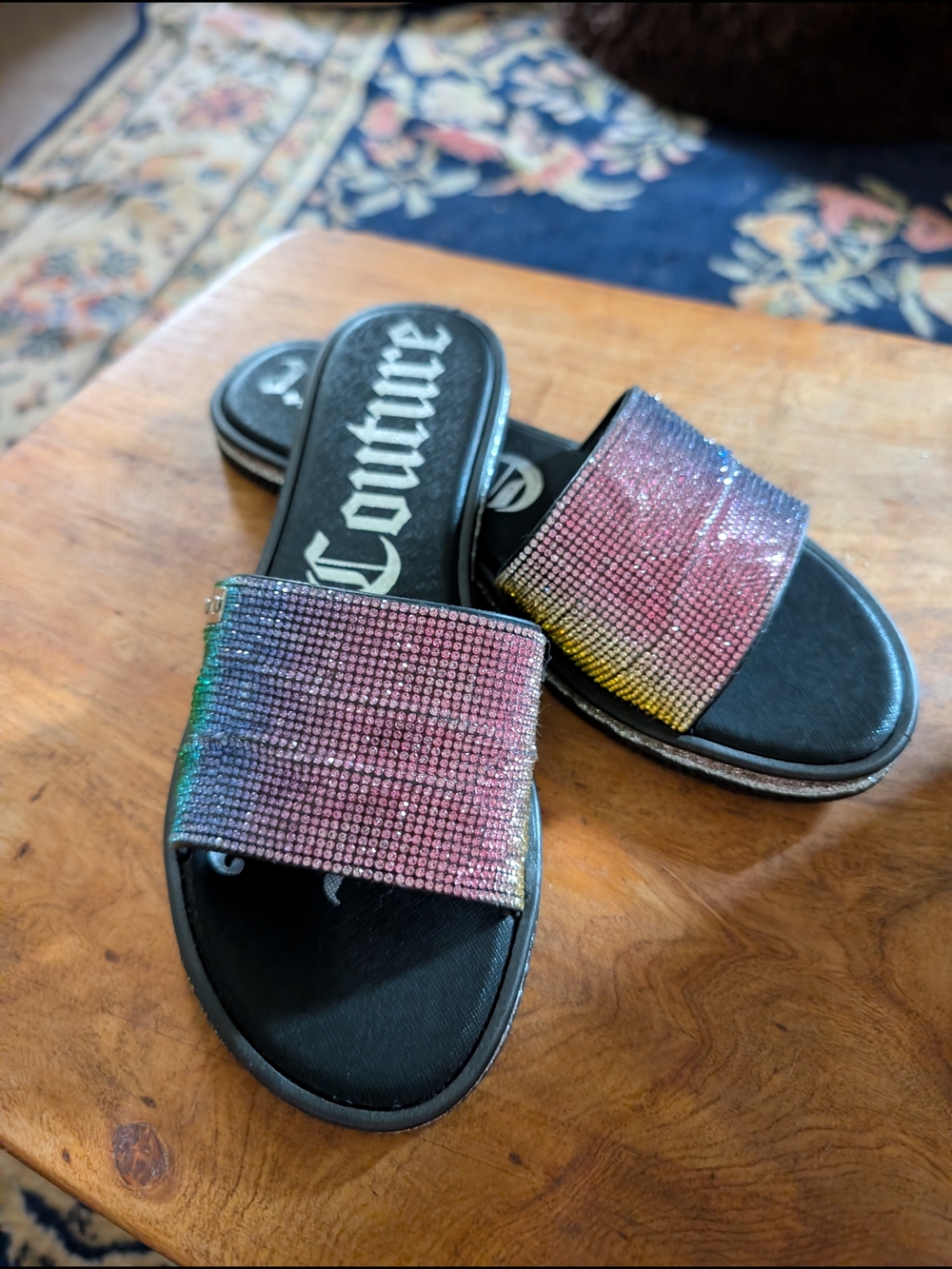 Juicy Couture Multicolor Rhinestone Slide Sandals